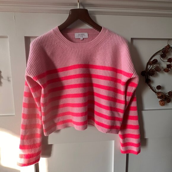 La Ligne Toujours Stripe Cashmere Sweater in Bubblegum/Neon Pink - Picture 3 of 9